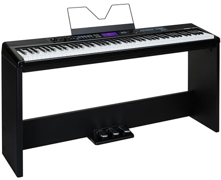 Fame SP-5 Stage Piano Set, 88 Tasten, Hammermechanik, USB MIDI, 800 Sounds, 380 Styles, integrierte Effekte, inkl. Keyboardständer, ideal für Live-Performances und Studioaufnahmen