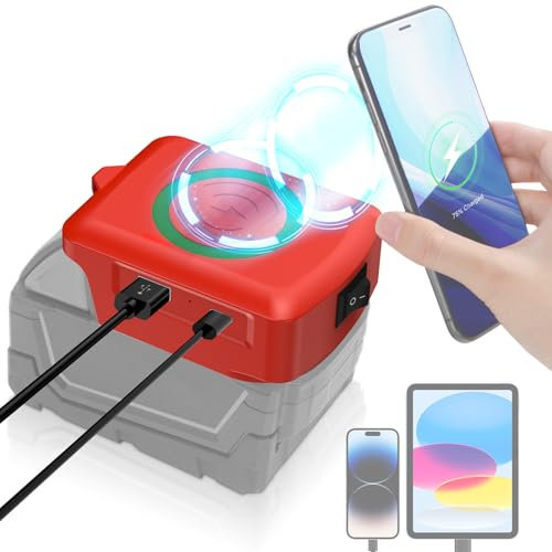 Wireless Mobile Phone Charger for Einhell 18 V MAX Battery, Wireless for Einhell USB Charger Adapter Type C Phone Quick Charger for Samsung for Android for iPhone, Camping, Travel, Outdoor Work