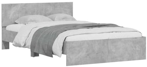 vidaXL Bettgestell, Bett mit Kopfteil LED-Beleuchtung, Doppelbett, Schlafzimmerbett, Bettrahmen mit Lattenrost, Betongrau 140x200 cm