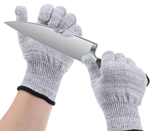 Yuanchu Lot de 2 paires de gants résistants aux coupures de qualité alimentaire, protection de niveau 5, gants de coupe lavables, gants anti-coupures pour la cuisine