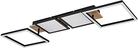 LED Ceiling Light Wood Effect Ceiling Light Living Room Lamp Black with Moving Elements Metal 36 W 2100 lm Warm White L x W x H 100 x 27 x 11 cm