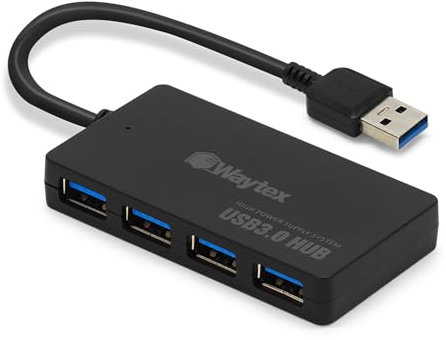 WAYTEX USB 3.0 Hub mit 4 Ports, Kabel 15 cm, USB 3.0, High Speed 5 Gbps und Überspannungsschutz, kompatibel mit PC und Laptop, MacBook