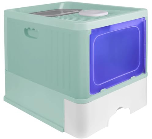 Bac à Litière pour Chat Automatique des Contrôleur de Sable Amovible,Poignée de Transport et Pelle, Désinfection UV,Bac à Litière Fermé, Maison de Toilette, 48 * 37 * 38cm Stérilisation-Vert