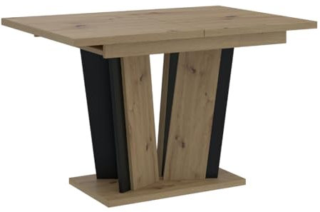 PROROOM FURNITURE - Esstisch Ausziehbar 120-160x80x75 cm – Esszimmertisch Rechteckig, Dining Table, Modern Tisch für Esszimmer, Küche, Wohnzimmer, Salon (DORA2) (Artisan, Schwarz)