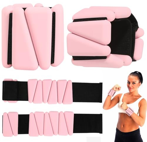 Lot de 2 poids pour poignets et chevilles - Portables - Pour les jambes et les bras - Poids de cheville pour Pilates, yoga, cardio - Rose