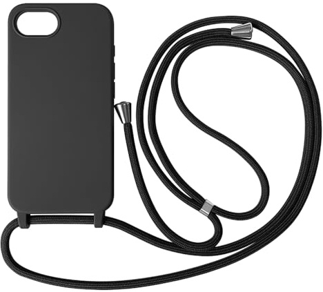 Ququcheng Kompatibel mit iPhone 16e(6.1) Hülle,Handykette Hülle Silikon Seil Necklace Handyhülle mit Kordel Tasche TPU Bumper Schutzhülle für iPhone 16e(6.1)-Schwarz