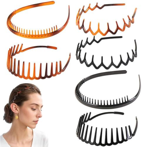 KUMSODE Lot de 6 serre-têtes en plastique noir et marron pour femmes et filles - Peigne à dents en résine - Accessoire de beauté pour porter au quotidien
