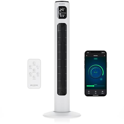 Brandson - Turmventilator ECO mit DC Motor - sehr leise – Wlan Smart Home mit App/WiFi Alexa Sprachsteuerung – Ventilator mit Oszillation – Preisträger 2025