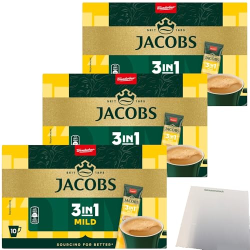 usy Bundle für Jacobs 3in1 Löslicher Kaffee-Sticks mild 30er (3x130g Packung) + usy Block