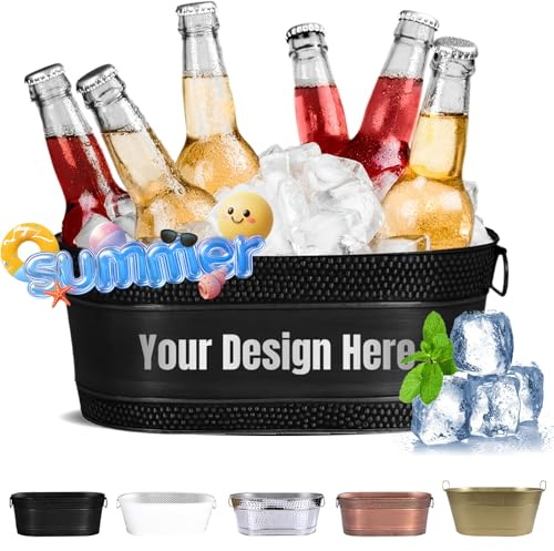 Personalised Ice Bucket - Custom Large Laser Engraved Text Drinks Cooler For Parties, Capacity Champagne & Beer Bucket - Ice Buckets For Parties,17.9 L X 11.4 W X 7.48 H (Black)