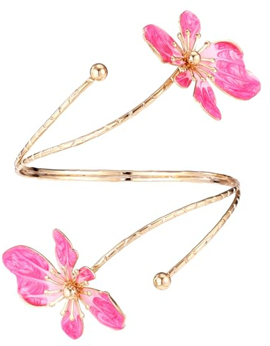 Mikovivi Brazalete Brazo Flor para Mujeres, Ajustable Brazalete Brazo Superior Color Dorado con Flor Rosa para Playa Fiesta Regalos Joyería Boho
