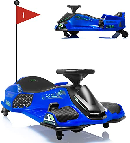 24v Electric Go Kart for Kids, Ride on Drift Kart with 180w Brushless Motors, Up to 7.5 Mph Variable Speed Battery Powered Outdoor Ride on Toy with LED Light Soft Start for Kids 8-12, Blue