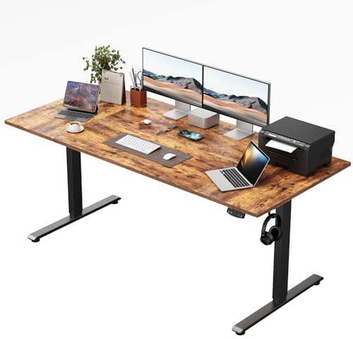 Klicelor Höhenverstellbarer Schreibtisch 120x80 cm mit 2 Speicherplätzen | Schreibtisch elektrisch, Stehschreibtisch mit Kollisionsschutz, 70 kg Tragkraft, Computertisch für Homeoffice, Braun