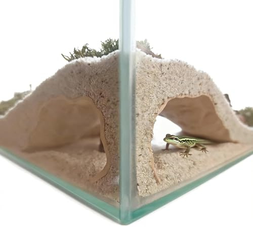 Reptilien-Eckhöhle, 3D-gedruckte unterirdische Höhle, Bartdrache, Tankdekoration, Schlangen- und Garnelenverstecke für Aquarium (gelb)