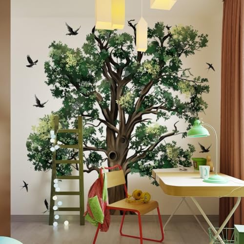 Dekorative Wandaufkleber mit lebensechten Baum- und Vogel-Designs, leicht zu entfernende Rückseite, geeignet für den Innenbereich in Wohnzimmer und Schlafzimmer, PVC-Set mit 3 Bögen