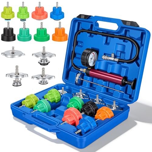 Tester Per Sistema Raffreddamento, 15 PCS Attrezzi Auto Tester 4 Adattatori Metallici 8 Tappi Prova Pompa Liquido Raffreddamento Rilevatore Perdite Serbatoio Dell'acqua Adatto Alla Maggior Parte Auto