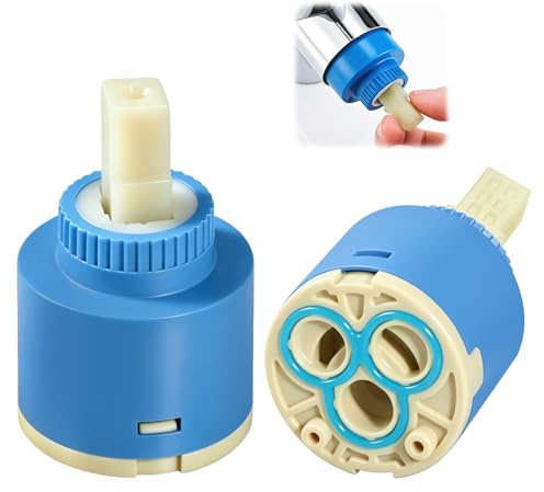2PCS Cartucho de Grifo 35mm, Cartucho Cerámica para Cocina Monomando, Azul | VáLvula de Grifo Mezcladora de Repuesto para Cocina Baño Lavabo Ducha, Fácil de Instalar, Tubos de Silicona, Carcasa de ABS