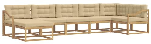 vidaXL Outdoor-Sofagarnitur mit Kissen 7 pcs Weiß und Beige, Moderner Garten-Sofa, Flexible Sitzgelegenheit, wetterfestes Set für Entspannung im Hinterhof
