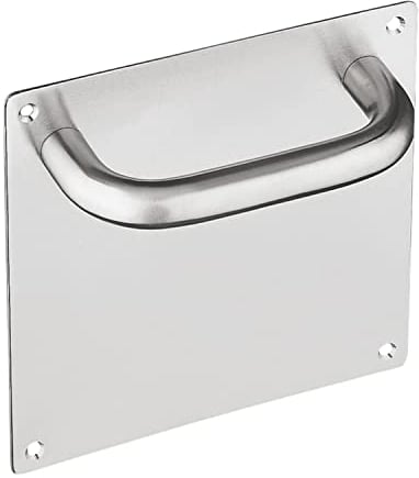 Amig - Manillón con Placa Cuadrada y Asa Curva Mod.1 de Acero Inoxidable 18/8 - Para Puertas Abatibles de Paso o Entrada Interiores o Exteriores - Medidas - Asa: Ø19 x 151 mm, Placa: 180 x 180 mm