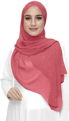 Lina & Lily Damen Hijab Kopftuch Schal mit Glitzer aus Premium Chiffon (Koralle)