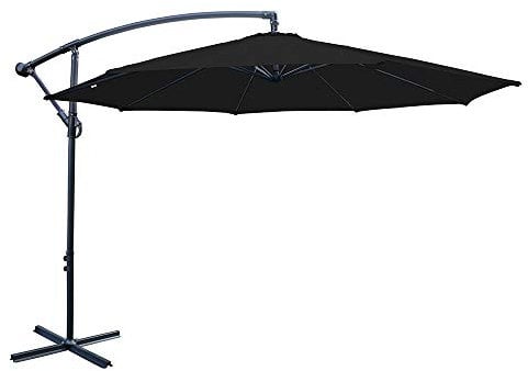 Greenbay 3m Garden Banana Parasol Patio Sun Shade Shelter Crank Hanging Rattan Cantilever Black