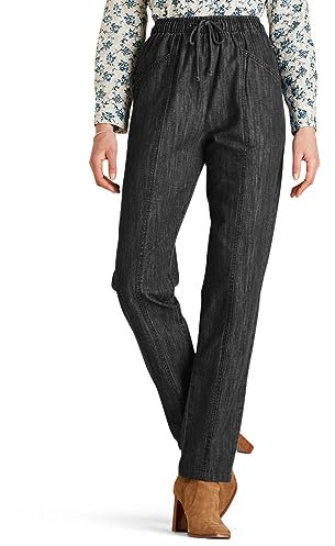 Amber Ladies Elasticated Waist Pull On Jean 100% Cotton High Waisted Jeans for Women with Adjustable Drawstring Black 18 Extra Short