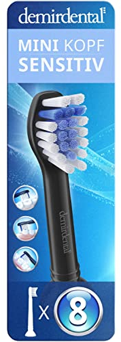 8er demirdental Mini Sensitive Aufsätze passend für Philips Sonicare Ersatzbürsten, weiche und kleine Bürstenköpfe für sensible Zähne, Schwarz, entspricht HX6088b