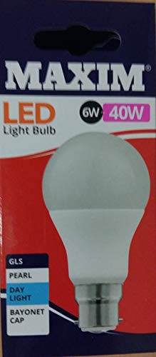 1 x Maxim LED GLS Bayonet Cap (BC) Bulbs, B22, 6 W, Daylight White