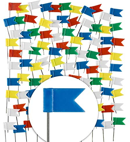 aoory Markierungs Fahnen Im XXL Pack; Markier Fahnen Pins In 5 Farben Für Pinnwand Landkarten Weltkarten 100 Stück