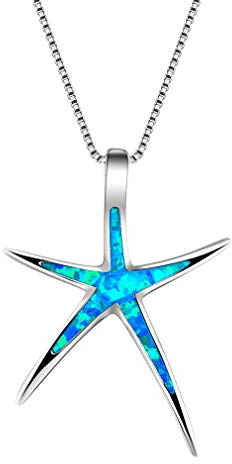 YAZILIND S925 Sterling Silber Einfache Schlüsselbeinkette Halskette Seestern Opal Anhänger Damen Schmuck (Blau)