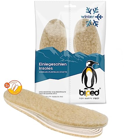 biped 2 Paar Lammwoll Einlegesohlen mit Natur Latex - Extra dick - Robuste Winter-Einlegesohlen - Isolierende Innensohlen zum Zuschneiden z2737