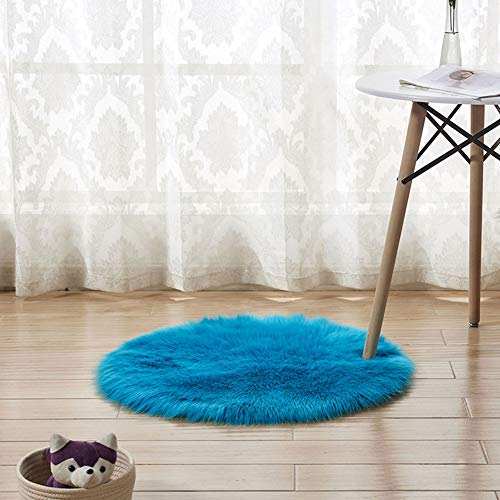 Faux Lammfell Schaffell Teppich für Stuhl Sofa Wohnzimmer Schlafzimmer Runder Longhair Fell Optik Nachahmung Wolle Teppich für Home Decorator Dunkelblau Diameter 30CM