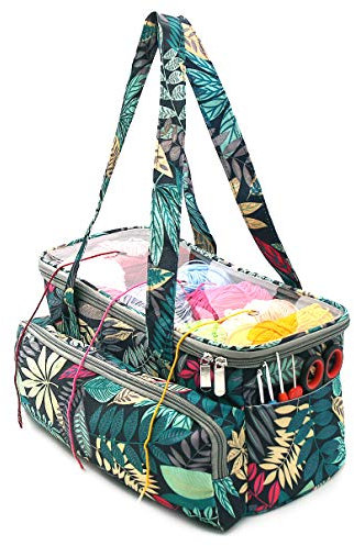 SumDirect Yarn Storage Bag, Knitting Organizer Bag, Portable Tote Bag with Transparent Top Cover for Yarn Storage, Crochet, Knitting Needle and Other Accessories (Blue)