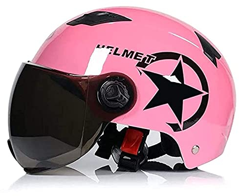 Erwachsene Motorrad Halbschalenhelm Motorrad Jethelm Für Kinder Jugend Männer Frauen Roller Sommer Unisex Vintage Jethelm DOT/ECE Zugelassen Mit Sonnenblende (55-62Cm),Rosa