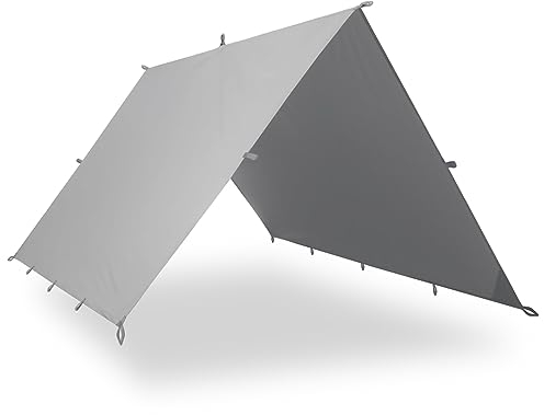 AquaQuest Guide wasserdichte Campingplane - Ultraleichter Biwak-Unterschlupf oder Regenschutz - Wandern, Hängematte & Überleben, 4 x 3 m Grau