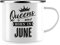 JUNIWORDS Emaille-Tasse, Queens Are born in June, Silberner Tassenrand