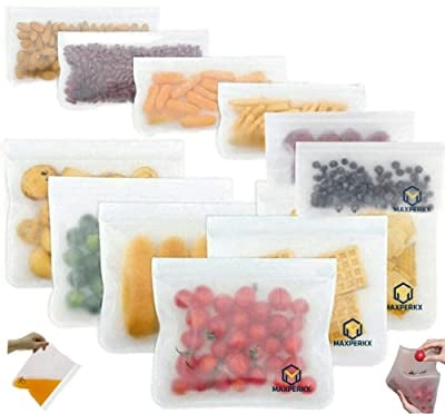 MAXPERKX 12-Pack Reusable Freezer Bags for Food Storage - Extra Thick Leak-Proof Plastic Ziplock Bags for Soup, Sandwich, Snack - BPA Free, 6 Medium, 6 Large Sealable