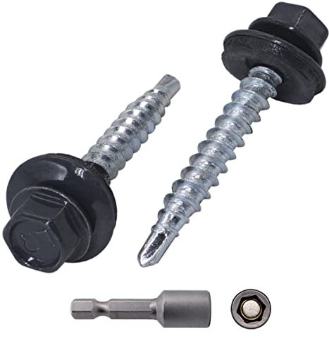SKIR'CO Lot de 300 vis de toiture en métal, 4,8 x 35 mm, vis autoforeuses peintes avec rondelles EPDM, vis hexagonale en tôle (gris anthracite RAL 7016)