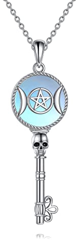 YAFEINI Wicca Schmuck für Damen Hekate Halskette Sterling Silber Mondstein Davidstern Amulett Anhänger Mondgöttin Anhänger für Mädchen