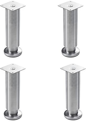 Möbelfüße 4 Stücz,Verstellbare Metall Möbelbeine Sofafuß,Runde Schrankfüße,Edelstahl Optik Gebürstet,Für Schränke Sideboards Nachttische Tische,Höhe 8-12cm,Silber (3.8cm/1.5in)