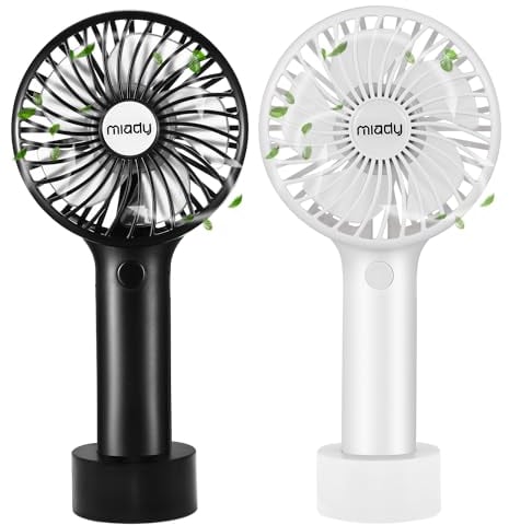 Miady Lot de 2 mini ventilateurs portatifs 5000 mAh (7 à 20 heures d'autonomie) avec batterie rechargeable USB C à 3 vitesses pour les voyages en extérieur et en intérieur