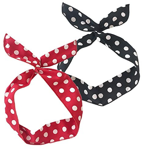 DULSPUE 2 Stücke Knoten-Stirnband niedlich Polka Do - Gepunktete Stirnbänder mit Schleife,Weihnachts Haarband,Retro Haarschmuck für Damen Mädchen Geschenk(Schwarz und Rot)