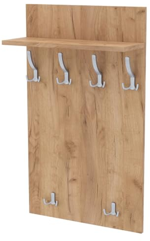 AKKE Garderobenpaneel Wandgarderobe Mit Ablage Wandpaneel Garderobe PVC Maxi Heller Eichenholz 120cm x 60 cm