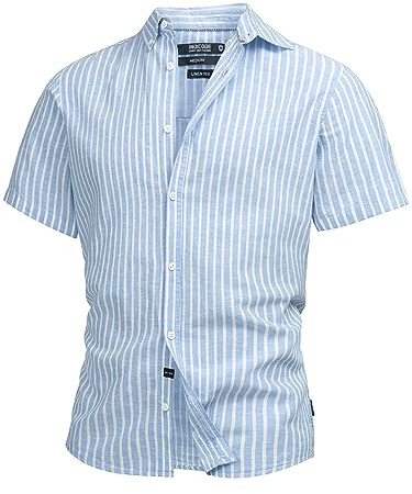 Indicode Herren INBravida Leinenhemd Kurzarm-Hemd mit Button-Down-Kragen | Herrenhemd Sommerhemd für Männer Moonlight, XL