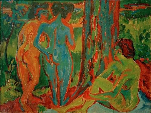 FADISA Deko Kunstdrucke Wandbild Leinwandbild Berühmte Gemälde Drei Akten im Wald von Ernst Ludwig Kirchner für Heimtextilien 60x90cm
