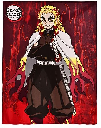 Elbenwald Demon Slayer Kuscheldecke mit Kyojuro Rengoku Motiv für Anime Fans Herren Damen Unisex rot