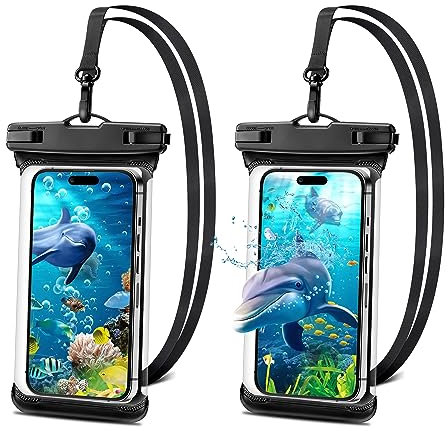 ASAB Pack of 2 Waterproof Phone Pouch IPX8 Waterproof Phone Case for Swimming with Secure Seal Lock iPhone 15 14 13 12 11 Pro Max Samsung Galaxy Huawei Adjustable Underwater Phone Case Dry Bag Black