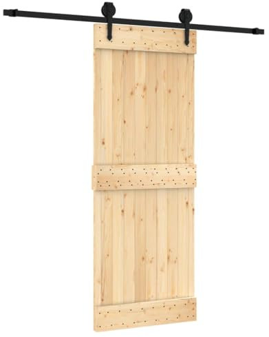 vidaXL Puerta Corredera, Puerta Colgante con Herrajes, Puerta de Establo, Decoración para Entrada de Casa Garaje, Madera Maciza de Pino 80x210 cm