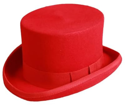 Dvbfufv Herren Wolle Zylinder Hut Mode Fedora Hut All-Match Panama Magier Hut Gentleman Zylinder Hut Riemen Steampunk Hut, rot, 60 cm