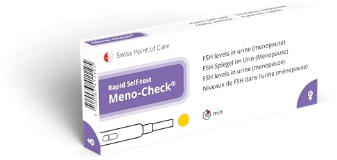 Swiss Point Of Care Meno-Check - test rápido de uso doméstico para detectar la menopausia basado en el nivel de hormona foliculoestimulante (FSH) en orina, autotest de uso doméstico.